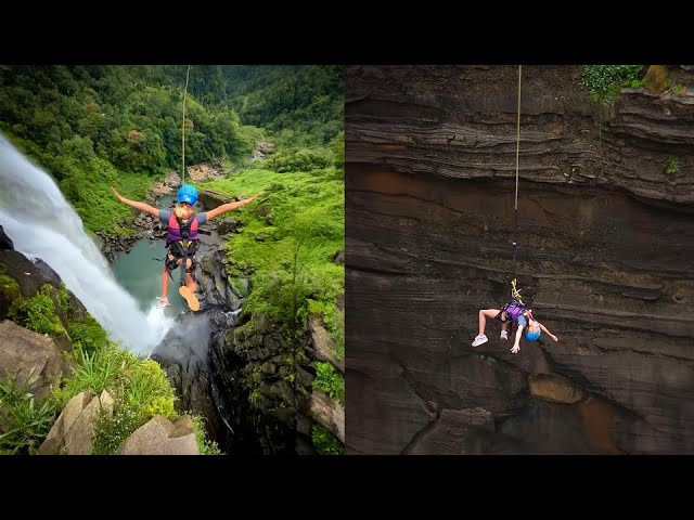 11 YR Old Girl Tries the World largest Waterfall Rope Swing. Bucket List Sri Lanka!