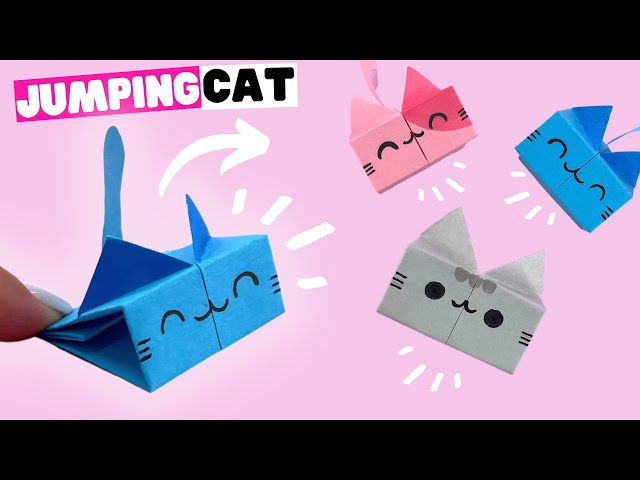 How to make origami JUMPING cat very easy [leaping paper toys]