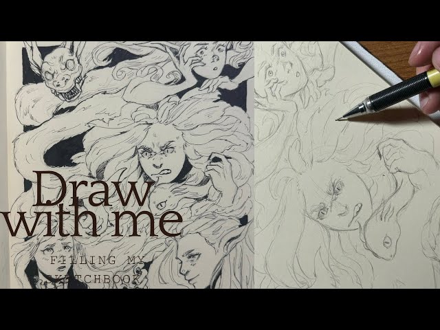 Drawing in my sketchbook - real time session sketching process fantasy creatures part 1