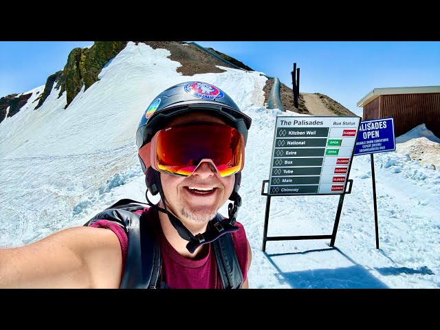 Palisades Tahoe Spring Skiing on the blue Mountain Run from the top of the Funi to the bottom