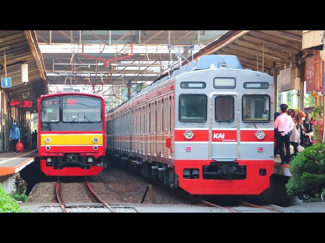 Kumpulan Kereta Api KRL Commuter Line di Stasiun Pondok Cina DEPOK, ada Tokyu 8500 dan TM 6000 !