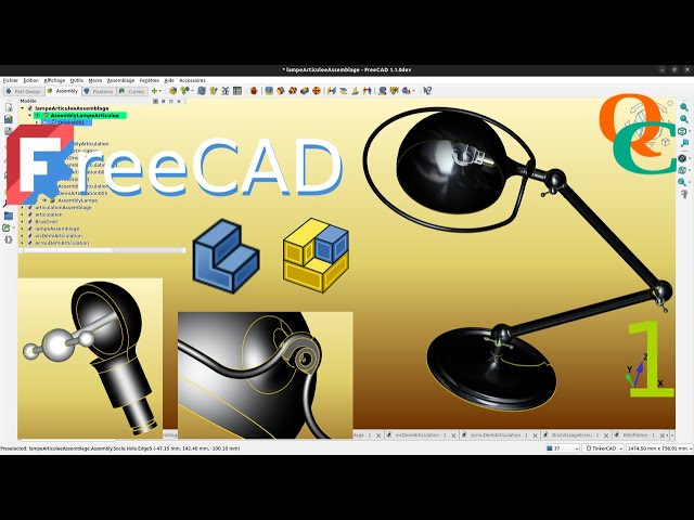 Comment créer cette lampe articulée avec les ateliers PartDesign, Assembly de FreeCAD 1.1.0dev ? 1