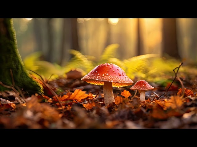 Red fly agaric Amanita muscaria in autumn forest, mushroom in the autumn HD 8K