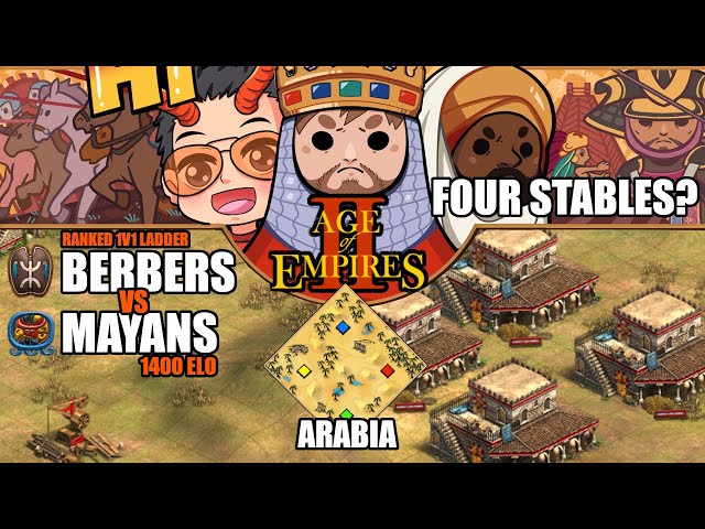 Four Stable Knights! - AoE2 1v1 Ranked Ladder [Arabia] - Berbers Vs Mayans - 1400 elo