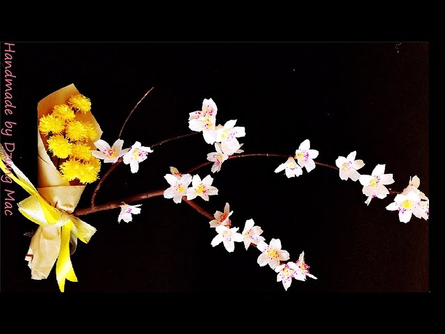 cherry blossom with paper flowers- Cách làm hoa Anh Đào bằng giấy nhún