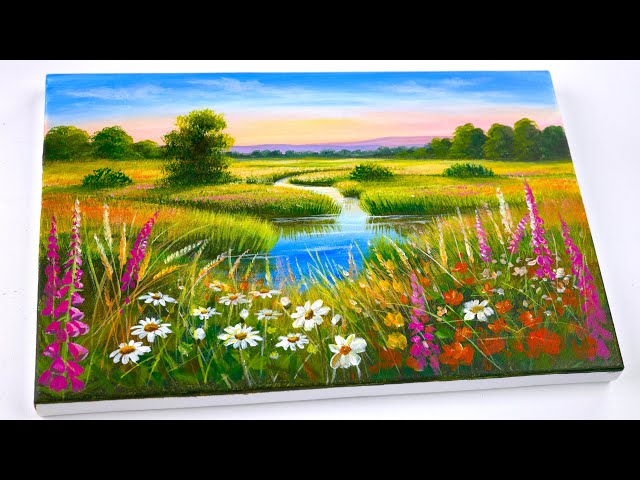 How to Paint a Colourful Flower Field with Acrylics: Step-by-Step