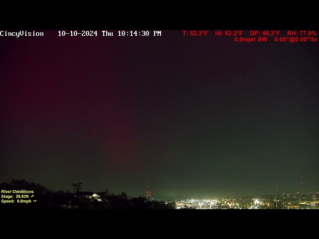 Cincinnati Skyline Northern Lights (Aurora Borealis) Time Lapse 10-10-2024