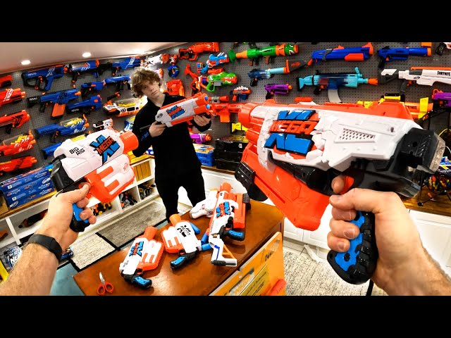 NERF MEGA XL BLASTERS! Double Crusher, Big Rig, Boom Dozer!