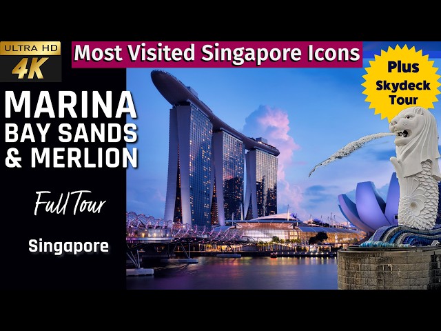 [4k] Marina bay sands and Merlion Singapore Tour 2025 | SkyPark Observation Deck & The Shoppes tour