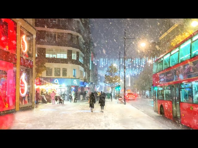 The Joy of Snow in London ☃️ Snowing in West End, Christmas Night Walk - 4K HDR 60FPS