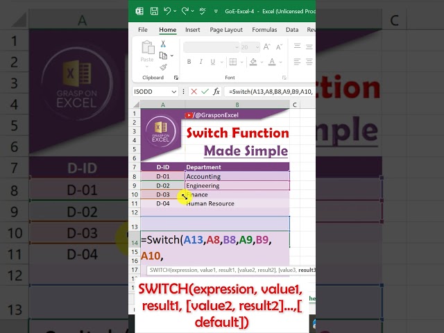 Switch Function in Microsoft Excel #excel #microsoft #shorts