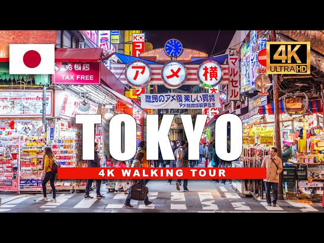 🇯🇵 Tokyo Japan 4K Walking Tour - Ueno Night Market Ameyoko Shopping Street | 4K HDR 60fps