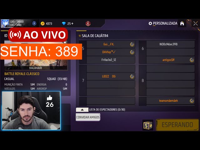 🔴 LIVE DE FREE FIRE AO VIVO 💜 LIVE FF AO VIVO  💙 SALA PERSONALIZADA 4X4 E  X1 DOS CRIA AO VIVO 💚