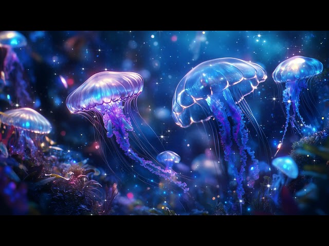 🌌 Relaxing Deep Sea Jellyfish & Calming Piano Music  Sleep, Study, Meditation, Stress Relief