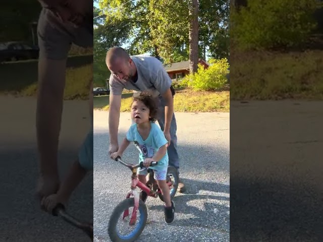 Toddler's first Training Bike Reaction #toddler #learn #learning #growingupsofast