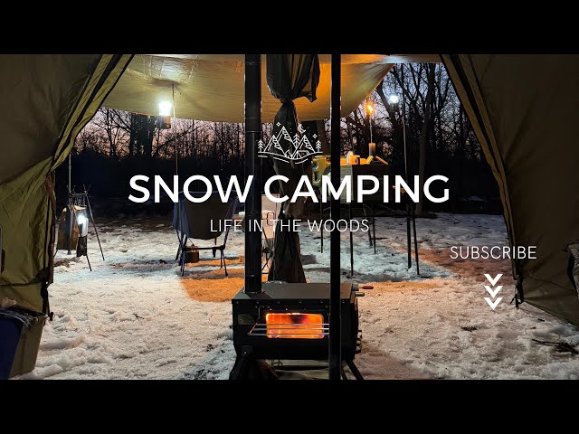 Life in the Woods EP 3 | ASMR | Cozy Snow Camping in a hot tent | Hipcamp experience | 4K