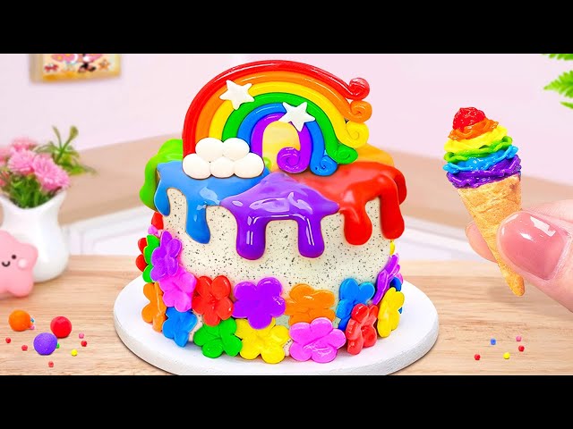 Melting Rainbow Tiny Cakes Decorating 🌈 Beautiful Mini White Chocolate Cake Ideas 🍉 Mini Sweet Taste