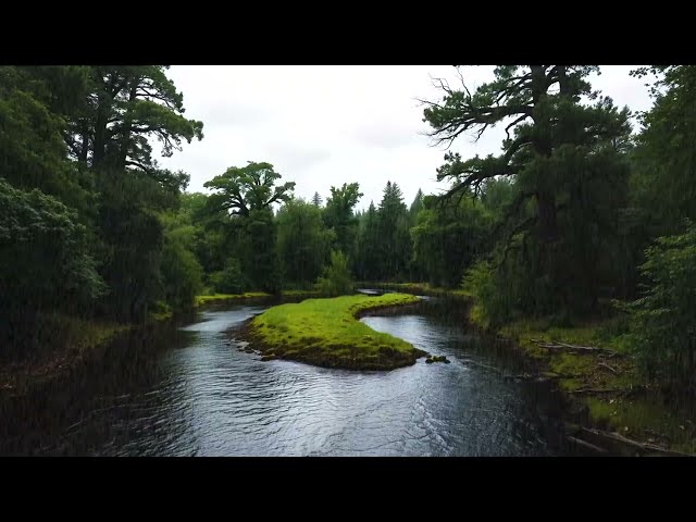 Enjoy Heavy Rain Nature Sound at Green Forest for Sleeping, Insomnia, Relaxation, Meditation, Study