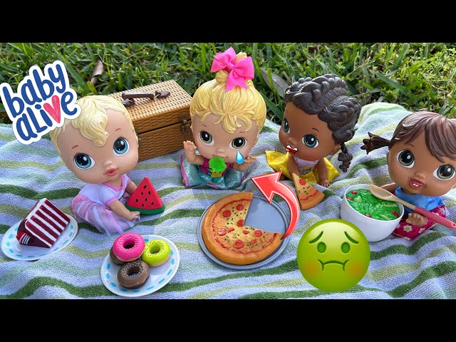 NEW Baby alive crib life dolls Afternoon routine ☀️ picnic at park 🥪 Ella gets sick! 🤮