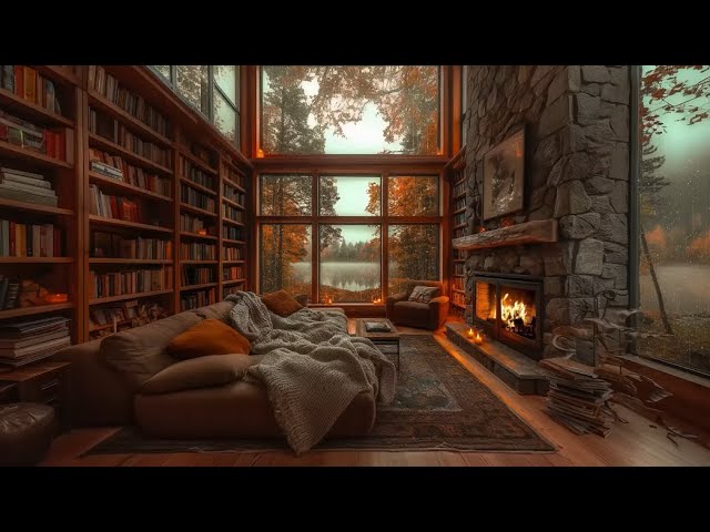 Cozy Cabin Fireplace Smooth Jazz And Rain Ambience Forest Lakeside