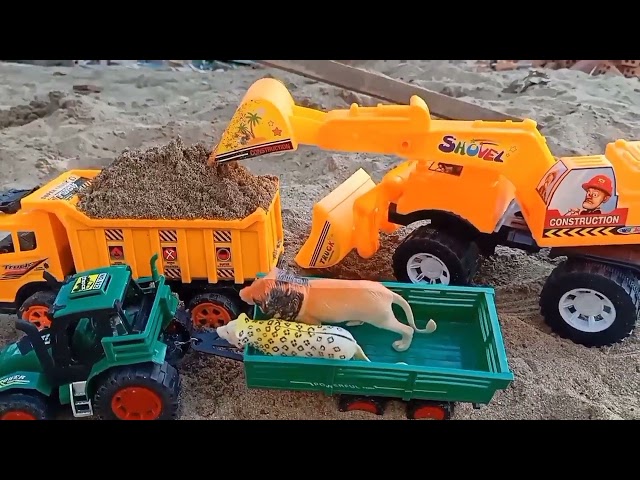 Land truck and excavator for place animal , animals on tractor in the house #RC #excavator #T51