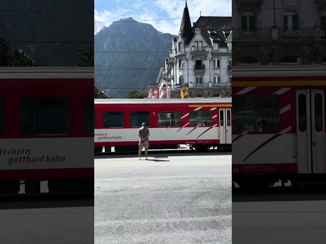 Matterhorn Gotthardbahn street running at Brig, Switzerland #trains #narrowgauge