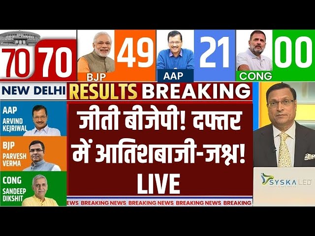 Delhi Election Results LIVE: जीती बीजेपी! दफ्तर में आतिशबाजी-जश्न! AAP | BJP | Arvind Kejriwal