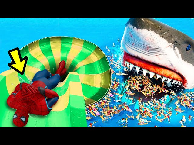 GTA 5 Big Shark vs Spiderman | New Water Slides | Funny | Ragdolls