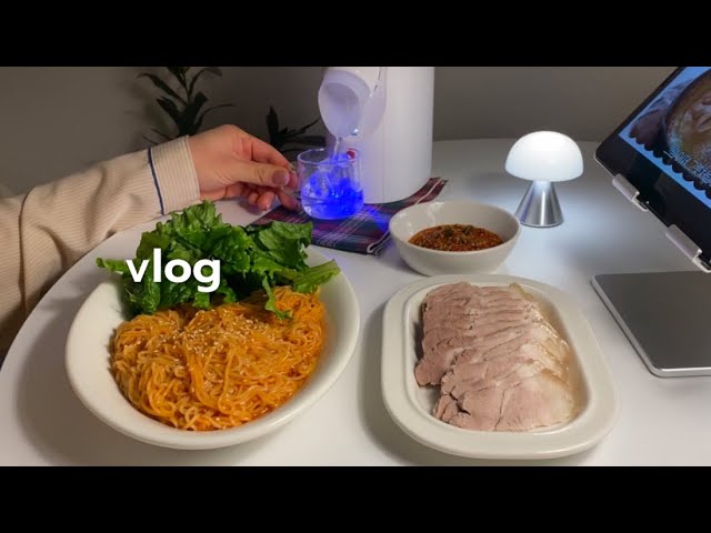 [vlog]자취브이로그 느좋집밥... (feat.혼술을 좀 자주 곁들인...) 냉제육에 비빔국수 소주, 컬리에서 시킨 유린기 쏘맥