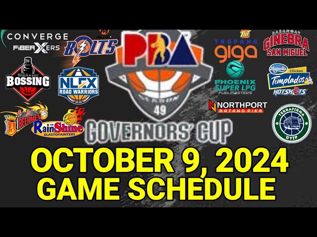 PBA Game Schedule Today | October 9, 2024 | PBA Governors' Cup Schedule Update