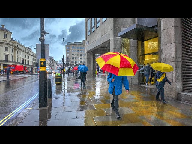 Almost 2hrs of London Rain ☔️ Central London Rain Walk on Grey Afternoon [4K HDR]