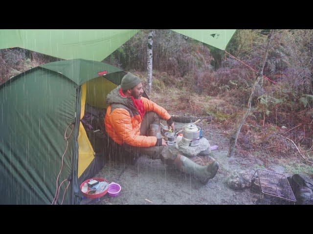 CAMPING in RAIN with TENT and TARP