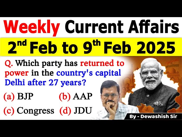 2nd February to 9th February 2025 | February 2025 Weekly MCQ Current | Current Affairs 2025 #mcqs