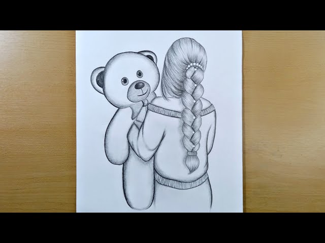 How to draw a girl with her Teddy bear / Pencil Sketch