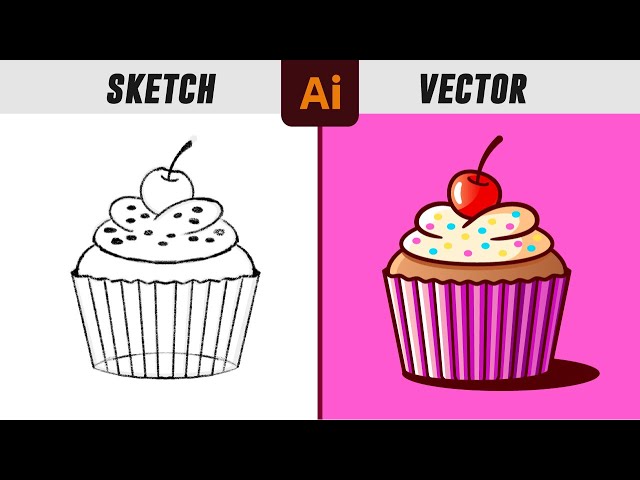 Adobe Illustrator Beginner Tutorial: Create a Vector Cupcake from Sketch (HD)