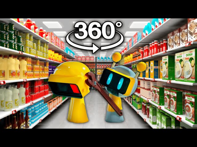 Fun Bot & Garnold Having Fun - Supermarket in 360° Video Animation | VR /4K