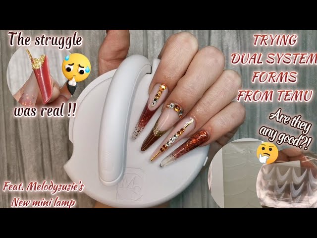 HOW TO USE DUAL FORM SYSTEM MOLD TABS / STICKERS FROM TEMU Russian Almond nails Ft Melodysusie lamp