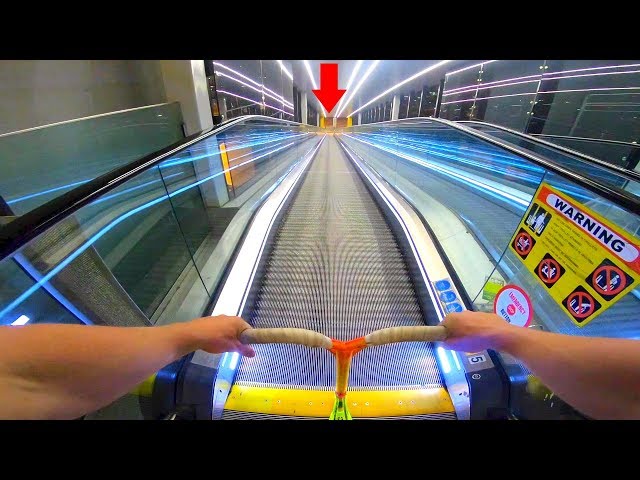 WORLD'S LONGEST ESCALATOR HILL BOMB ON SCOOTER!!