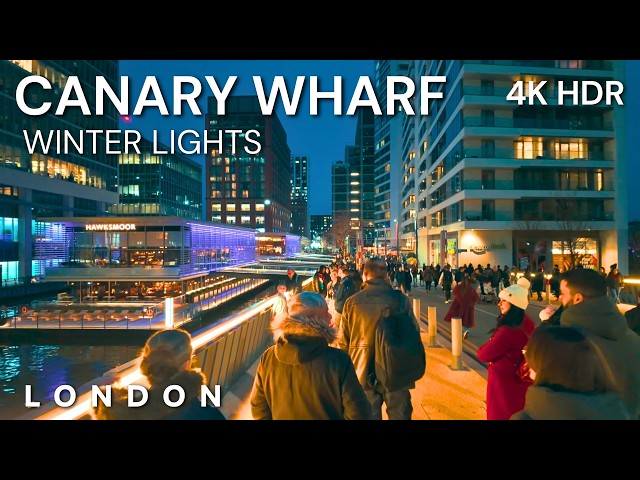 Canary Wharf Winter Lights 2025 | London Winter Walk in Scenic 4K HDR