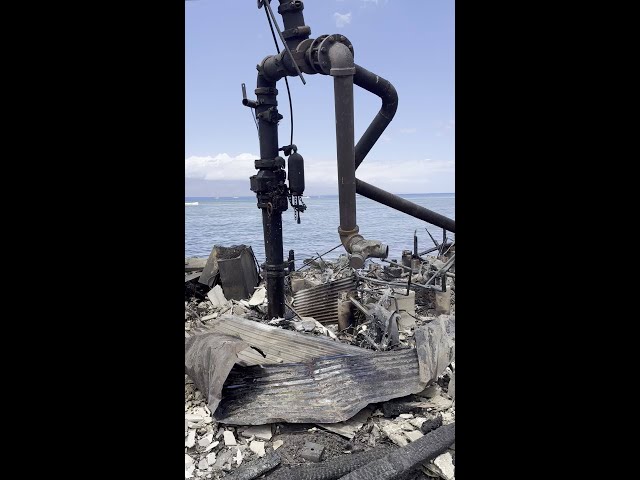 Liquid leaks from a disconnected pipe in a Lahaina building