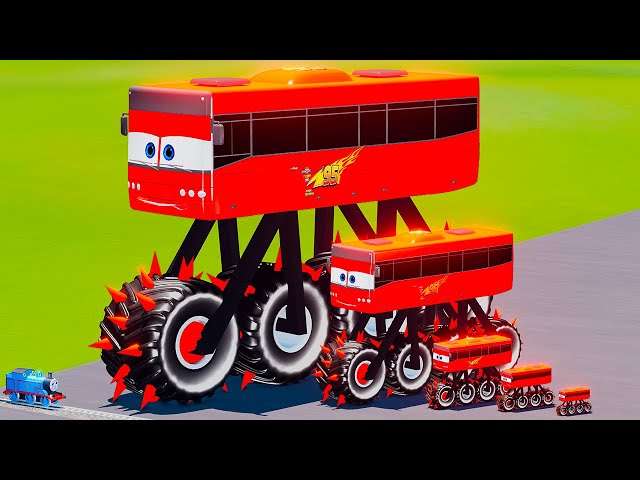 Big & Small Long Short Bus Spiked Thorns Monster Truck McQueen VS Thomas the Train BeamNG.Drive