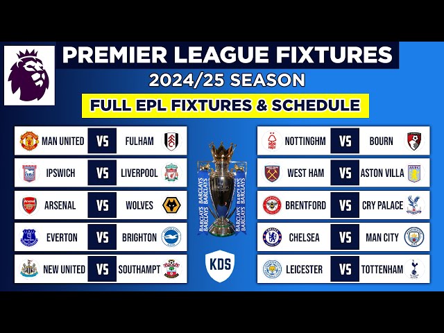 EPL FIXTURES TODAY - MATCHWEEK 1 to 38 - PREMIER LEAGUE FIXTURES 2024/25 - EPL Fixtures & Schedule