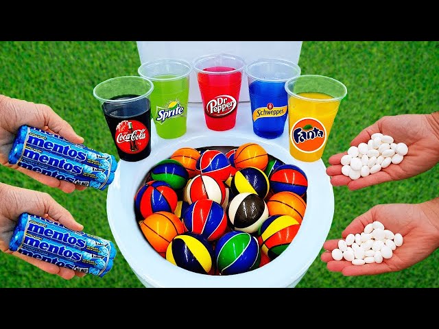 Experiment: Cola Cola Zero VS Basketball, Fanta, Dr Pepper, Mtn Dew, Coke and Mentos in the toilet