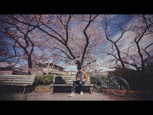 working from a park bench