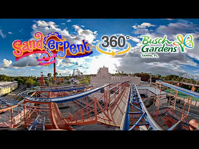 VR 360 Sand Serpent Roller Coaster On Ride POV Busch Gardens Tampa 2019 10 05