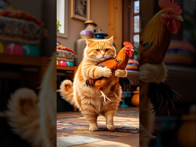 Cat and Hen Best Friends? A Surprising Animal Friendship! #ytshorts