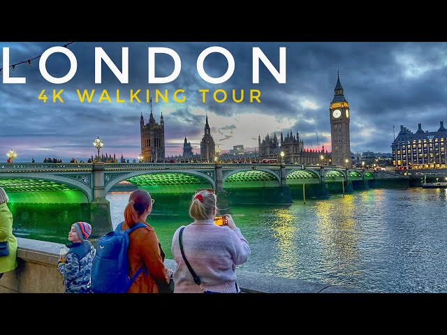 LONDON 4K HDR Walking Tour with Captions & Immersive Sound | London Sunset Walk Westminster to Soho