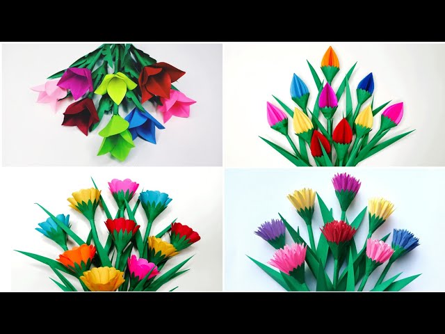 Paper flowers || 4 Easy and Beautiful Paper Flower Craft Ideas || Room Decor || DIY crafts