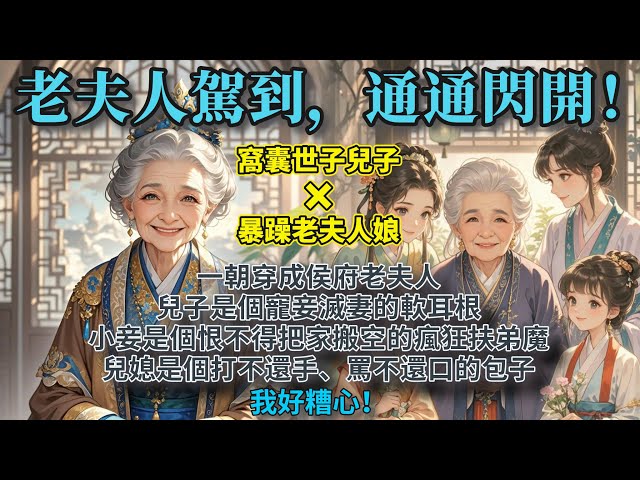 完結乳腺通暢爽文：一朝穿成侯府老夫人，兒子是個寵妾滅妻的軟耳根，小妾是個恨不得把家搬空的瘋狂扶弟魔，兒媳是個打不還手、罵不還口的包子。我好糟心。老夫人駕到，通通閃開！