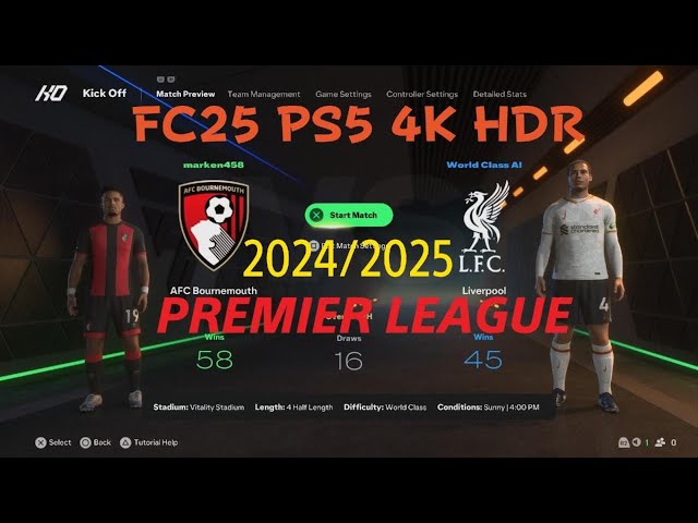 EA SPORTS FC 25* AFC Bournemouth vs Liverpool “PREMIER LEAGUE“ PS5 4K HDR Gameplay